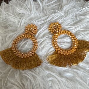 Elegant Gold Beaded Fringe Earrings